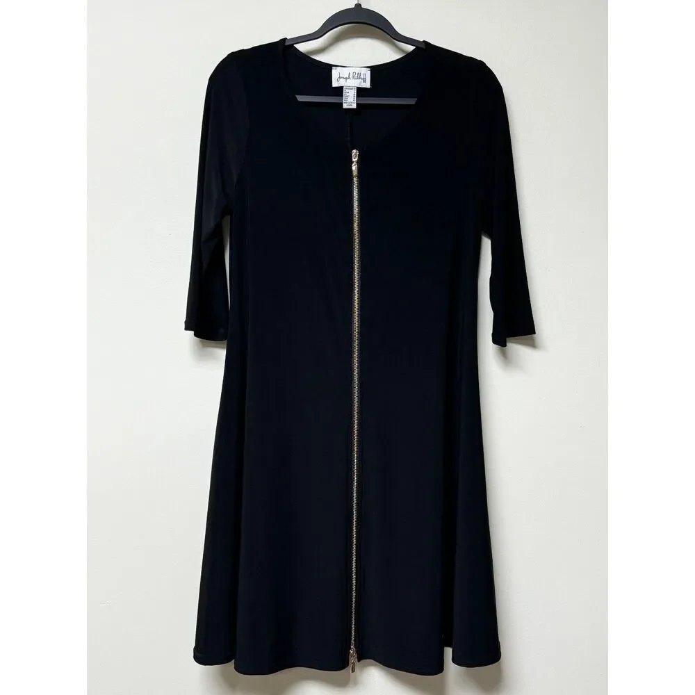 JOSEPH RIBKOFF Black Zip Front Long Sleeve Dress, Sz 10